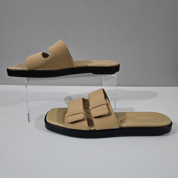 NEW Vince Rhode Sandal Dual Strap Slip On Slide Farro Tan Size 9.5 - Picture 2 of 13